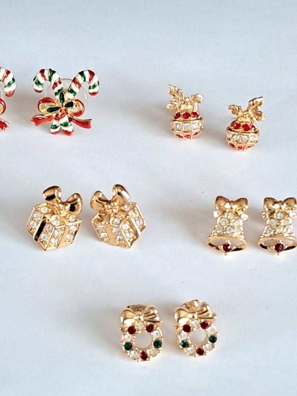 Vintage Lot Christmas Avon Rhinestone Pierced Earrings Stud Jewelry